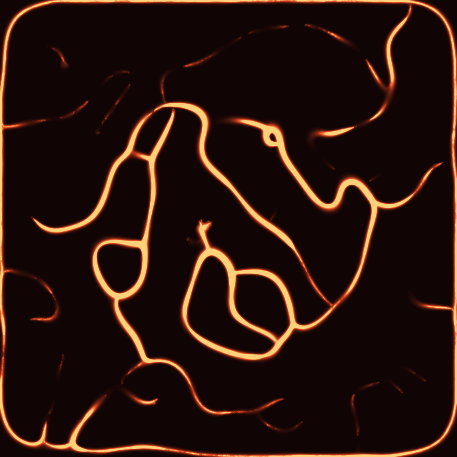 Magma bloom — molten orange filaments on black